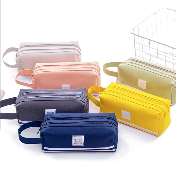 Large-capacity Cloth Multi-function Pen & Pencil Zipper Bags with Handle, Desktop Stationery Organizer