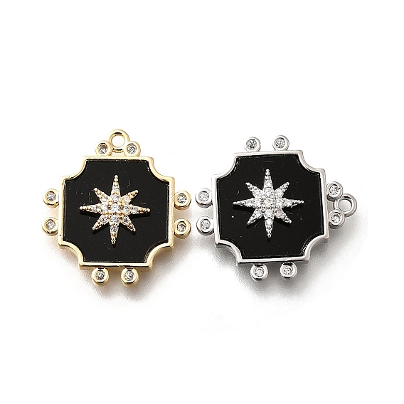 Латунные микро проложить кубического циркония подвески, без кадмия, без никеля и без свинца, квадрат со звездой, с эмалью