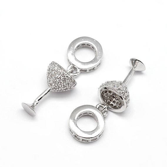 Латунь с большим отверстием, микропаве, кубический цирконий, европейские подвески с подвесками, с коктейль стекла прелести, без свинца, без никеля и без кадмия, 23 мм, отверстие : 4 мм