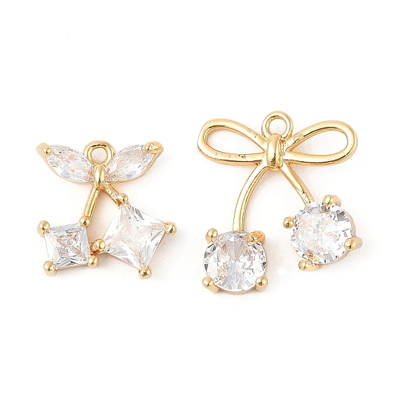 Латунные микропаве прозрачные подвески с фианитом, без кадмия, без никеля и без свинца, бантом прелести