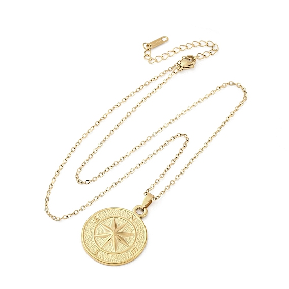 Компас 304 ожерелья с подвесками из нержавеющей стали, ионное покрытие (ip)
