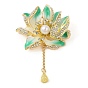 Броши из цветочного сплава с кристаллами и стразами, эмалевые булавки в виде лотоса с цепочкой, золотые