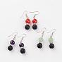 Natural Lava Rock Dangle Earrings, with Gemstone Beads, Brass Rhinestone Findings and Earring Hooks, 47mm, Pin: 0.6mm