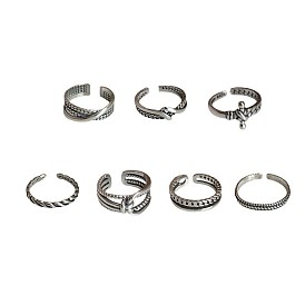 Ретро латунные манжеты открытые кольца для женщин, античное серебро