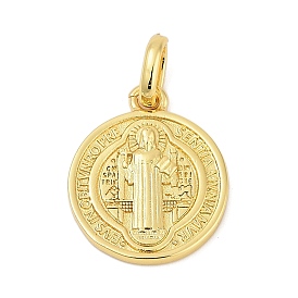 Латунные микро проложить кубического циркония подвески, без кадмия и без свинца, плоский круглый с медальонами святого Бенедикта, с целью перехода в кольце