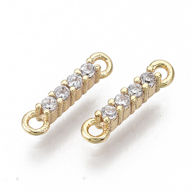 Brass Micro Pave Cubic Zirconia Links Connectors, Nickel Free, Rectangle, Clear