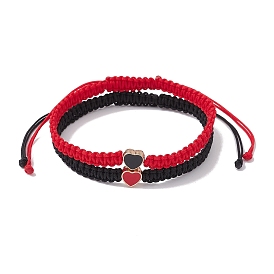 Bracelets réglables en perles tressées en fil de nylon, avec coeur en alliage émaillé, pour femme