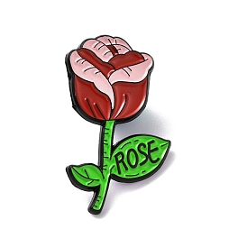 Word Rose Enamel Pins, Flower Alloy Badges for Backpack Clothes, Electrophoresis Black