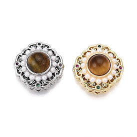 Латунные разноцветные кубические цирконии и ромбовидные бусины из натурального тигрового глаза, с белым АБС-пластиком, имитация жемчуга