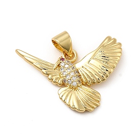 Rack Plating Brass Micro Pave Cubic Zirconia Pendants, Cadmium Free & Lead Free, Real 18K Gold Plated, Bird Charm
