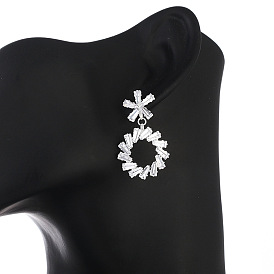 925 Silver Cubic Zirconia Sunflower Earrings - Copper Micro Inlay Square Combination