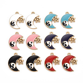 Crémaillère placage pendentifs en émail d'alliage, sans cadmium et sans nickel et sans plomb, lune avec étoile et yin yang, or et de lumière