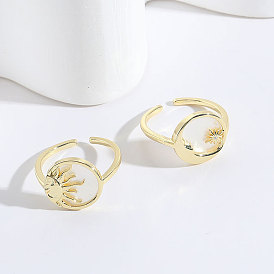 Sun Moon Zirconia Couple Rings - Unique 14K Gold Plated Copper Jewelry