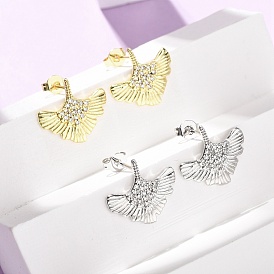 Серьги-гвоздики из латунного микро-паве, лист, без кадмия и без свинца, стойки покрытие, долговечный