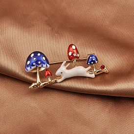 Mushroom with Rabbit Enamel Pin, Golden Alloy Safety Pin Brooch for Backpack Clothes