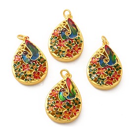 Alloy Enamel Pendants, with Jump Ring, Lead Free & Cadmium Free, Teardrop with Flower
