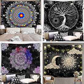 Polyester Wall Hanging Tapestry, for Bedroom Living Room Decoration, Rectangle with Flower/Sun/Tree of Life