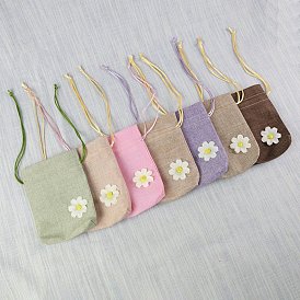 Sachets d'emballage de jute, sacs à cordon avec fleur