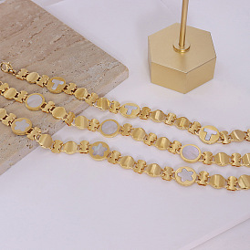 Minimalist Style Titanium Steel 18K Gold Plated T-Bar White Shell Round Flower Bracelet for Women