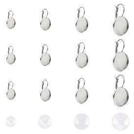 Наборы для изготовления серег своими руками, 304 комплектующие серьги-кольца из нержавеющей стали, прозрачный полукруглый стеклянные кабошоны