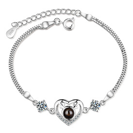 Bracelet cerf voyage d'amour - projection de langues bijoux en forme de coeur de la Saint-Valentin.