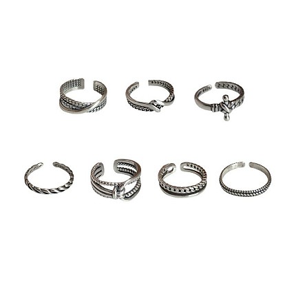 Ретро латунные манжеты открытые кольца для женщин, античное серебро