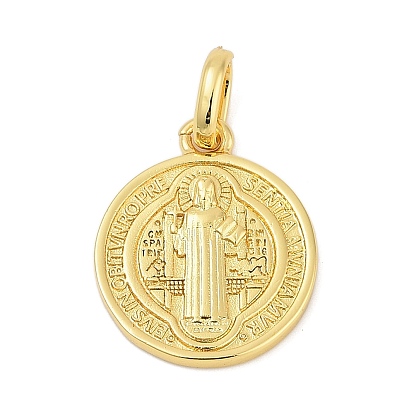 Латунные микро проложить кубического циркония подвески, без кадмия и без свинца, плоский круглый с медальонами святого Бенедикта, с целью перехода в кольце