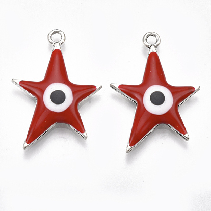 Alloy Pendants, with Enamel, Star with Evil Eye, Antique Silver