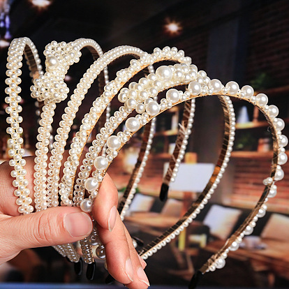 Handmade Pearl Bow Headband for Wedding Bridal Bridesmaid, Simple and Elegant Crown Hair Accessories
