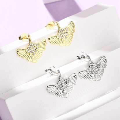 Серьги-гвоздики из латунного микро-паве, лист, без кадмия и без свинца, стойки покрытие, долговечный