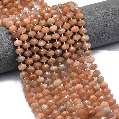 Натуральный персиковый лунный камень, граненые, рондель, с бисером