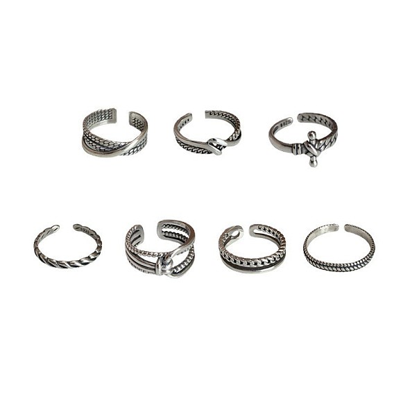 Ретро латунные манжеты открытые кольца для женщин, античное серебро