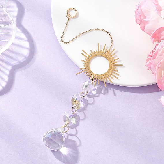 Стеклянные подвесные ловцы солнца, с латунными солнечными подвесками, создатель радуги, для наружного украшения сада