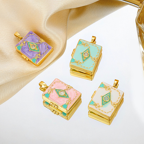 Латунные подвески с микропаве из прозрачного кубического циркония, Эмаль стиле, прямоугольные