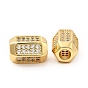 Rack Plating Brass Micro Pave Cubic Zirconia European Beads, Large Hole Beads, Long-Lasting Plated, Cadmium Free & Lead Free, Hexagon