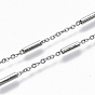 Ion Plating(IP) 304 Stainless Steel Cable Chains, with Steel Column Beads, Soldered, Flat Oval