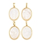 Brass with White Shell Pendants, Oval Charms, Long-Lasting Plated, Lead Free & Cadmium Free, Rack Plating