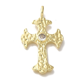 Cross Rack Plating Brass Clear Cubic Zirconia Pendants, Lead Free & Cadmium Free, Long-Lasting Plated