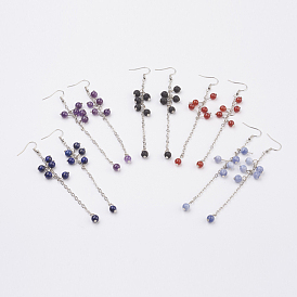 Natural Gemstone Dangle Earrings, with Brass Cable Chains, Iron Head Pins and Brass Earring Hooks