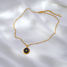 Французские винтажные ожерелья из нержавеющей стали с черной эмалью в форме овала и звездой для женщин