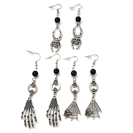 Серьги-подвески в виде черепа из сплава на Хэллоуин, со смолевыми бусинами, античное серебро