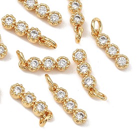 SHEGRACE Brass Pave Cubic Zirconia Pendants, Flat Round Charms, Cadmium Free & Lead Free & Nickel Free
