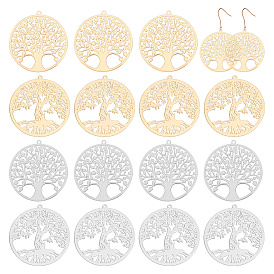 30шт 5 стиль стойка покрытие латунные филигранные подвески, долговечный, плоская круглая с подвеской дерево жизни, без никеля 