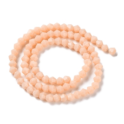 Opaque Solid Color Imitation Jade Glass Beads Strands, Faceted, Bicone