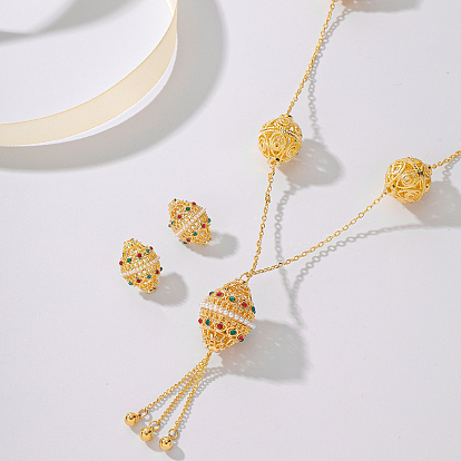 Комплекты из латунных подвесок в форме фонаря с микропаве из разноцветных кубических цирконий и серег-гвоздиков для женщин