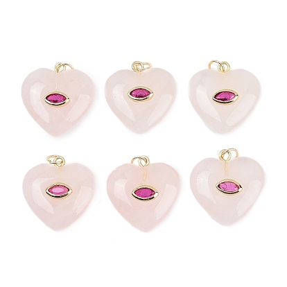 Природного розового кварца подвески, подвески в форме сердца с латунной микрофиброй и фианитами, реальный 18 k позолоченный, долговечный, стойки покрытие, без кадмия и без свинца