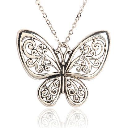 Tibetischen Stil Legierung Schmetterling Anhänger, langlebig überzogen, 48x58x3 mm, Bohrung: 3x5 mm