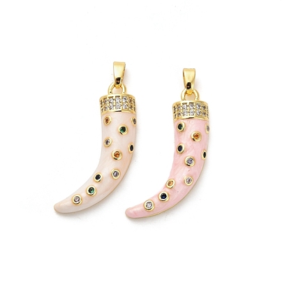 Латунные микро проложить кубического циркония подвески, без кадмия, без никеля и без свинца, рог изобилия / итальянский рог корничелло амулеты, с эмалью, реальный 18 k позолоченный