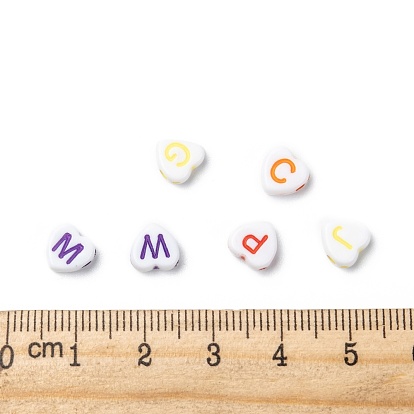 Opaque Acrylic Heart Beads, Horizontal Hole Letter Beads, 7x7.5x4mm, Hole: 2mm, about 3600pcs/500g