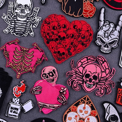 Halloween Butterfly Heart Skull Computerized Embroidery Cloth Iron on Patches, Stick On Patch, Costume Accessories, Appliques